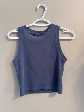 Hollister Ribbed Cropped Tank - Slate Blue Womens Small